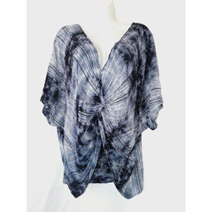 Karen Kane Size L Blue Black crossover tie dye hippie gypsy y2k 90s bohemian top